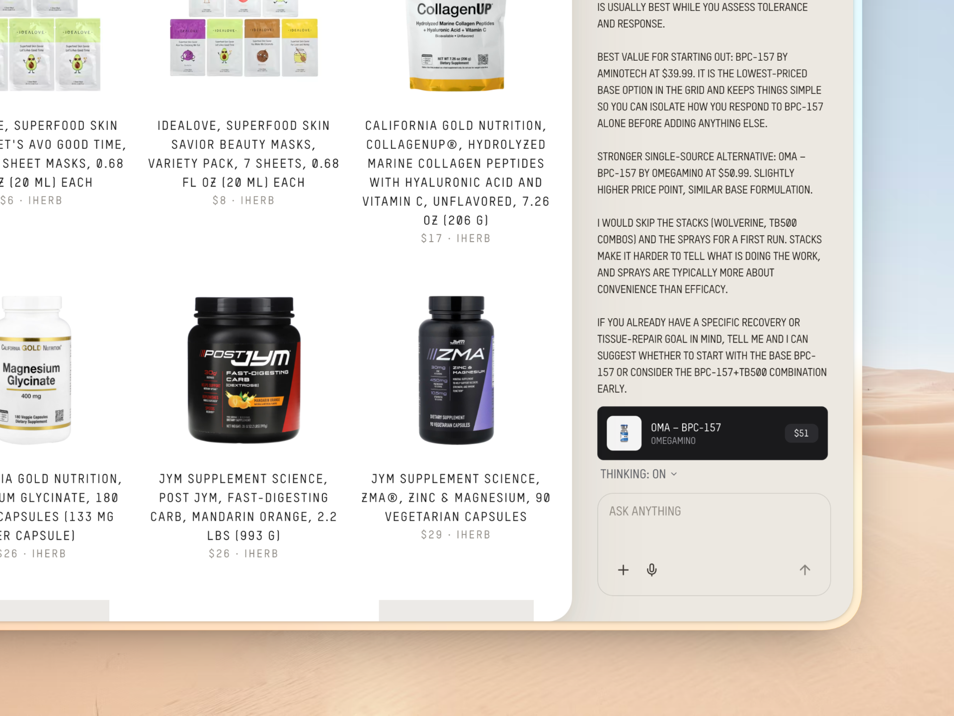 Formula shopping agent search and recommendation workflow